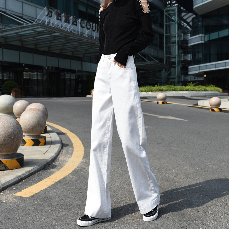 White Denim Wide-Leg Pants for Women 2026 Spring and Autumn New High-Waisted Loose Slimming Floor-Length Straight Pants Versatile Long Pants