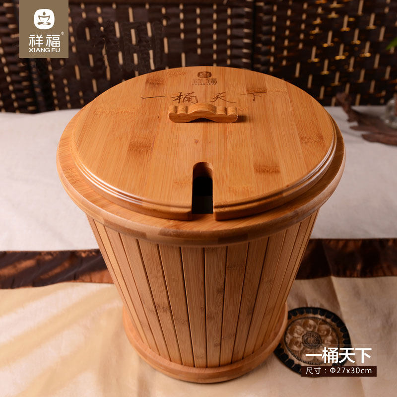 Xiangfu bamboo drainage tea bucket tea drum tea residue waste bucket solid wood barrel chestnut kung fu tea ceremony tea barrel accessories solid color