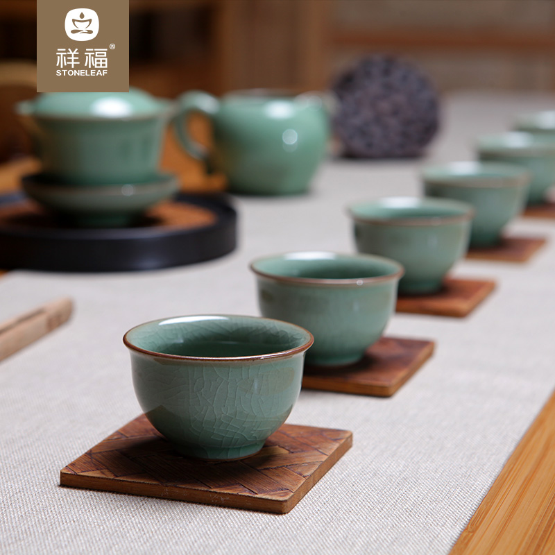 Auspicious blessing, longquan celadon kung fu tea sets tureen elder brother of the ice crack ceramics slicing can be 2 support a family contracted