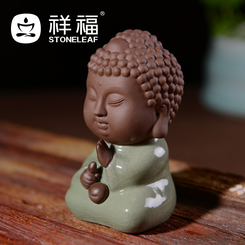 Auspicious fu tea pet elder brother up with celadon young monk tea tray was furnishing articles play boring on Buddha tea tea tea of pet accessories