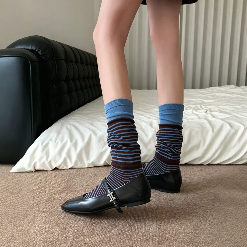 Caramel Sea Salt Is so Good! the Fake Two-Piece Design Can Be Adjusted and Stacked as You Like~ Women's Autumn Cotton Socks