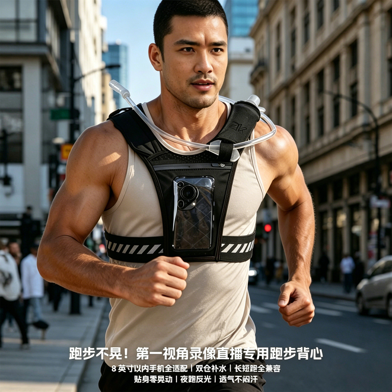 Marathon Trail Running Hydration Backpack Running Water Bag Vest Bag with Phone Recording 8inch Phone Water Bottle Chest Bag
