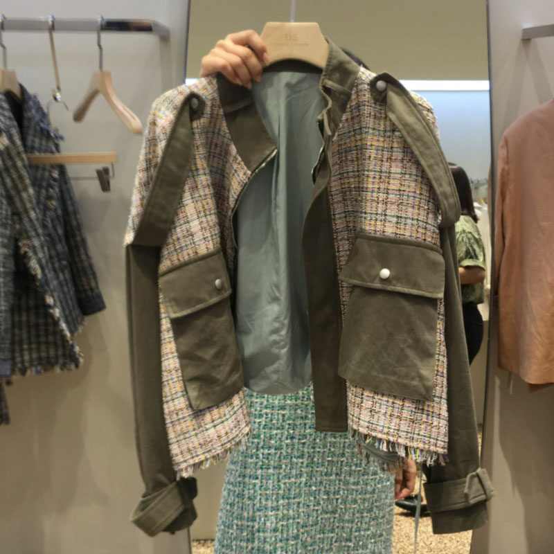 Short coat women's 2019 new women's loose stitching casual fashion temperament autumn all-match short top