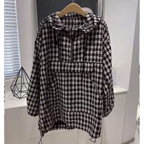 2021 European station new womens loose thousand bird grid windbreaker female hooded autumn fashion wild coat