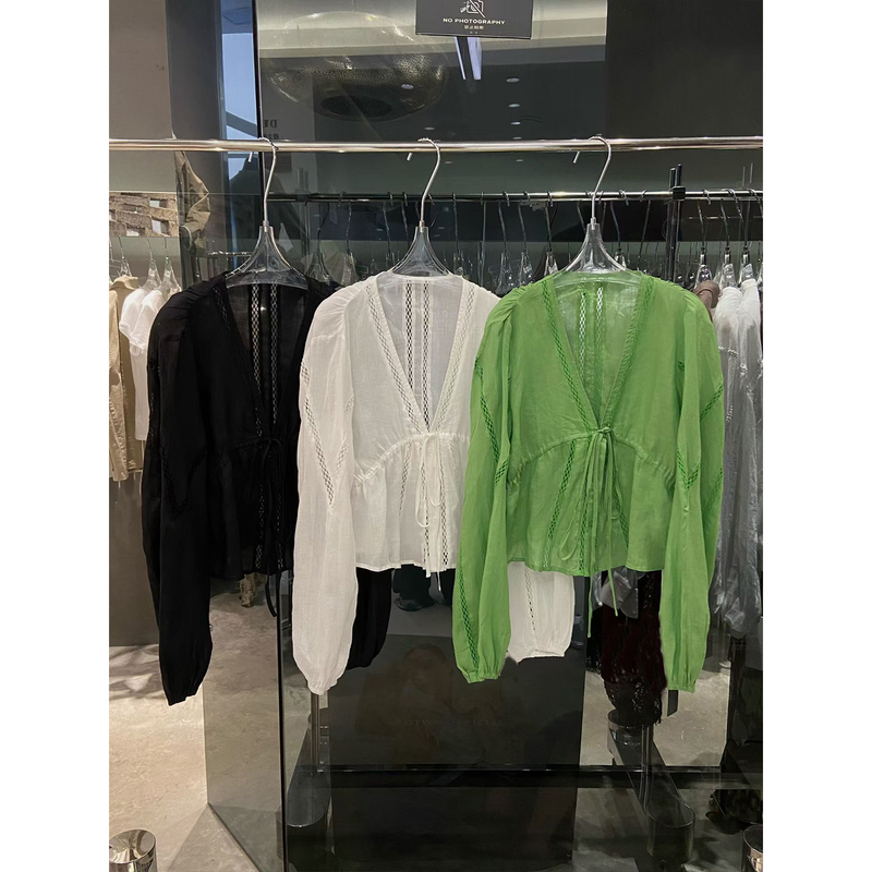 2026 New Women's Korean Style Long-Sleeved V-Neck Tie Shirt for Women, Spring and Summer Loose Lace Trim Heavy-Duty Shirt 2026 New Women's Korean Style Long-Sleeved V-Neck Tie Shirt for Women, Spring and Summer Loose Lace Trim Heavy-Duty Shirt