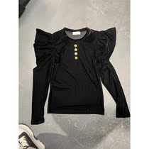 2021 new womens long sleeve T-shirt womens bubble sleeve velvet solid color autumn and winter fashion inside black slim top