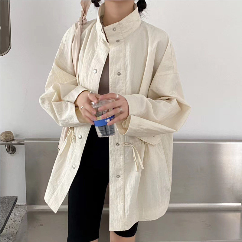 Coat women's 2020 European station new women's clothing drawstring waist loose loose and thin autumn windbreaker