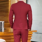 Мужской комплект, пиджак классического кроя для отдыха, бордовый костюм, свадебное платье, 3 предмета, облегающий крой