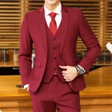 Мужской комплект, пиджак классического кроя для отдыха, бордовый костюм, свадебное платье, 3 предмета, облегающий крой
