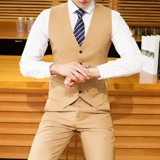 Мужской комплект, свадебное платье для отдыха, хаки классический костюм, пиджак классического кроя, 3 предмета, в корейском стиле