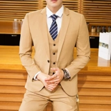 Мужской комплект, свадебное платье для отдыха, хаки классический костюм, пиджак классического кроя, 3 предмета, в корейском стиле