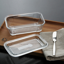 Imported transparent glass rectangular box butter box butter box butter box glass box with lid small fruit box breakfast plate