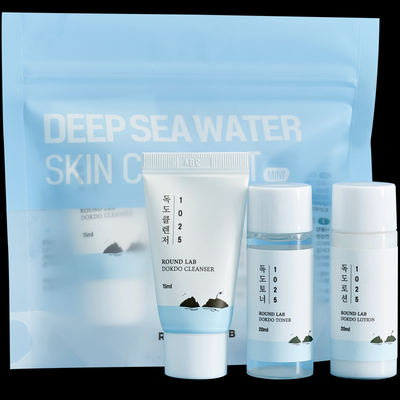 Roundlab's Dokdo Toner and Facial Cleanser Travel Set of Three pieces from South Korea hydrates and moisturizes