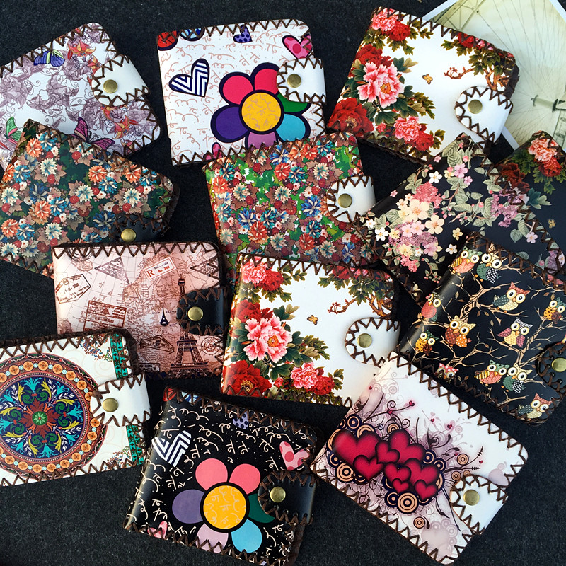 Ethnic style wallet female short retro Chinese style handmade personality wallet student trend fashion floral small wallet