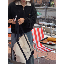 5siss American retro half zipper sweater womens spring and autumn new loose and lazy color contrast long-sleeved polo collar top