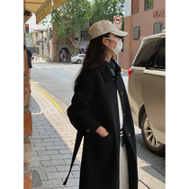 5siss high-end handmade double-sided cashmere coat womens autumn and winter 100 pure wool tie mid-length woolen coat