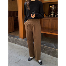 5siss Korean version High waist loose straight drum pants female winter commuter display slim plus wide leg casual pants 100 lap length pants