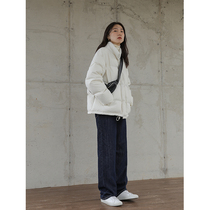 5SISS 2021 Winter new Korean version of light bread clothes cotton clothes white duck down detachable scarf short down jacket