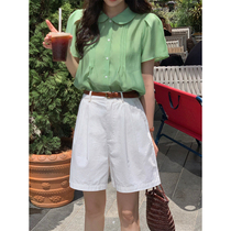 5siss Han style bubble sleeve shirt woman summer new casual doll collar short sleeve shirt