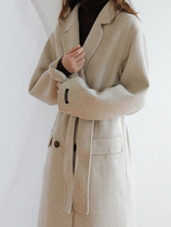 5 Sister double-sided wool coat new womens 2021 new winter long lace-up high waist hair over knee coat