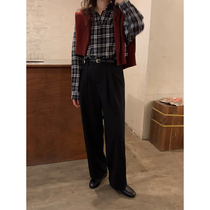 5siss retro 100 lap tight waist straight cylinder casual pants female Korean version loose with slim shade of flunkly pants 2022 winter