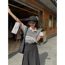 5siss contrast color V-neck pure wool knitted vest womens autumn lazy college style layered sleeveless sweater vest