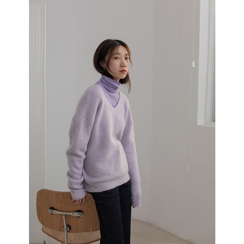 5siss soft feel comfortable get v neck pullover knitted bottoming mohair sweater women's top