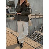 5siss Korean version white straight cylinder long pants children 2022 Winter new casual 100 lap high waist grip suede jeans