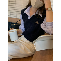 5siss college style V-neck wool knitted vest womens 2022 spring and autumn new retro sleeveless vest vest tide