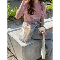 5siss knitted short - sleeved T - shirt Korean tender wind blouse with loose thin and thin coat