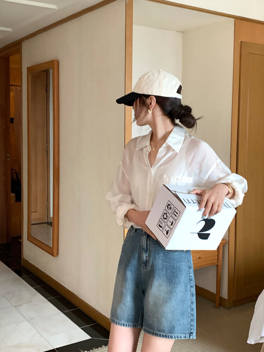 5siss high-end loose long-sleeved shirt women's summer thin section solid color sunscreen shirt fashionable all-match top trendy