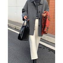 5siss single row of buckle grey double face cashmere big coat woman 2021 Winter small sub short 100 hitch jacket