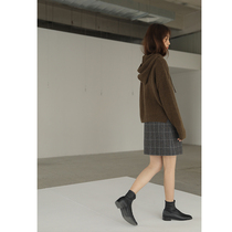 5SISS plaid skirt autumn female Plaid A- line dress Joker high waist temperament hairy half skirt