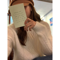 5siss 2022 Winter new set of head round neck horse fur linen sweater womens lazy 100 lap long sleeve needle weaselwear