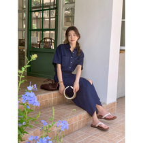 5siss Retro Harbor Small Small Sleeve Shirt Summer Summer Fork High Waist Half Skirt Two Pieces