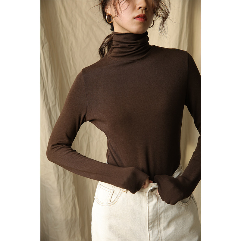 5siss add up high collar pure color knit T-shirt woman swarts undershirt 2022 winter new warm blouses