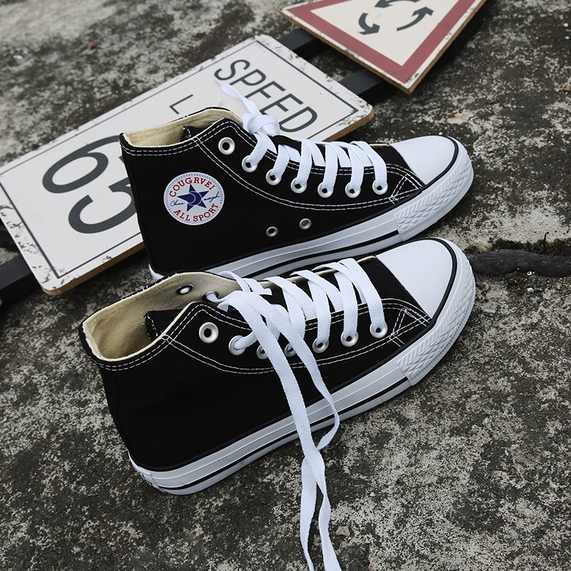 Mã cực lớn 4546 Giày vải Shiind Converse siêu cháy cotton nam màu đen cao để giúp thấp để giúp cộng với giày sinh viên nhung