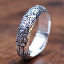 Guquan Silver Home Football Silver 999 Lotus Vintage Relief Silver Bracelet Yunnan Handmade Custom Snowflake Silver Jewelry Sterling Silver