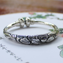 Guquan Silver Home Pumpkin Peony Handmade Bracelet Foot Silver 999 Sterling Silver Handmade Vintage Bracelet Silver Custom Yunnan Yunnan