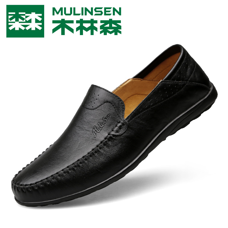 Mulinsen lazy beanie shoes men's autumn leather soft bottom breathable casual leather shoes men's middle-aged dad shoes