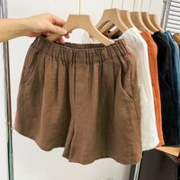 Штаны для школьников для отдыха, шорты, из хлопка и льна, оверсайз, высокая талия, А-силуэт, свободный прямой крой