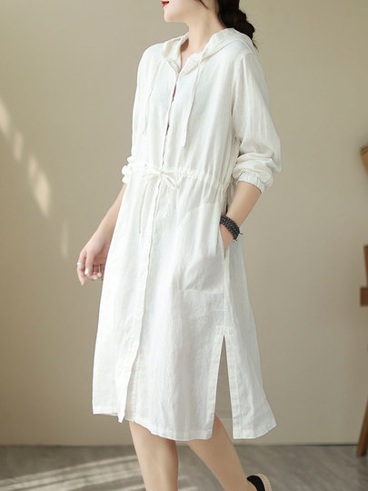 Clearance Bargain~ Japanese Style Original Cotton and Linen Trench Coat for Women, Loose Long Sunscreen Linen Hooded Long Sleeve Cardigan