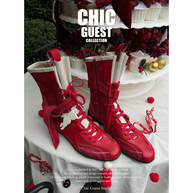 Cowhide Version ~ Zhang Xiaofei and Wu Xuanyi's Same Style Retro Boxing Boots, Women's Martin Boots, Lace-Up German Training Shoes, Sports Boots