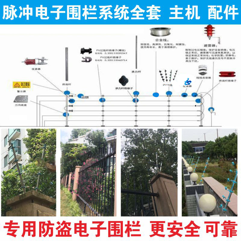 High-voltage pulse electronic fence system full set of accessories Pulse host alloy wire warning sign aluminum alloy rod anti-theft