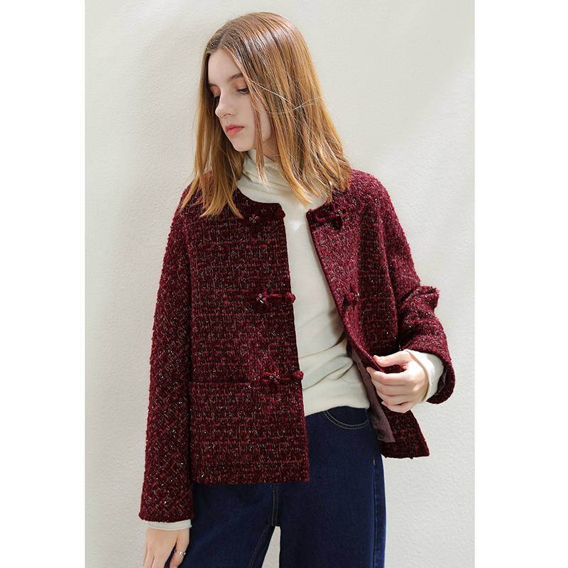 Popular Chanel-Style New Chinese-Style Wool Tweed Export Surplus Ol Retro Woolen Short Coat Short Overcoat