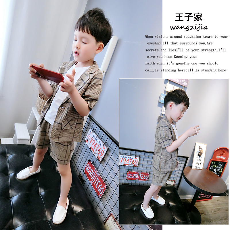 Boy Suit Summer Clothing Children Male Tide Clothing Children Clothing 2020 New Foreign Pie Han Prints Summer Pure Cotton Summer Leisure