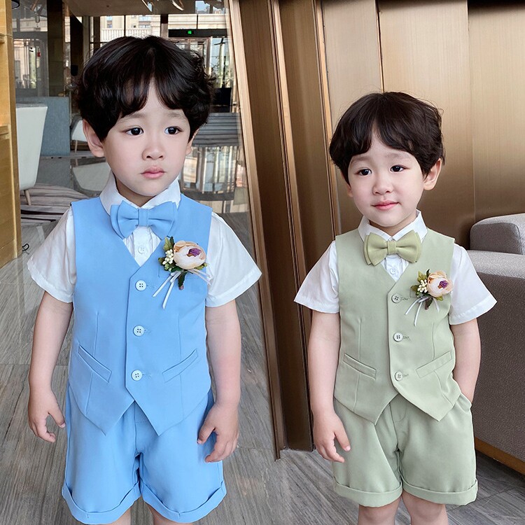 Boy gown Summer flower boy suit Inn Wind walk show to wear a small suit men's Baoyang Children's children's thin section