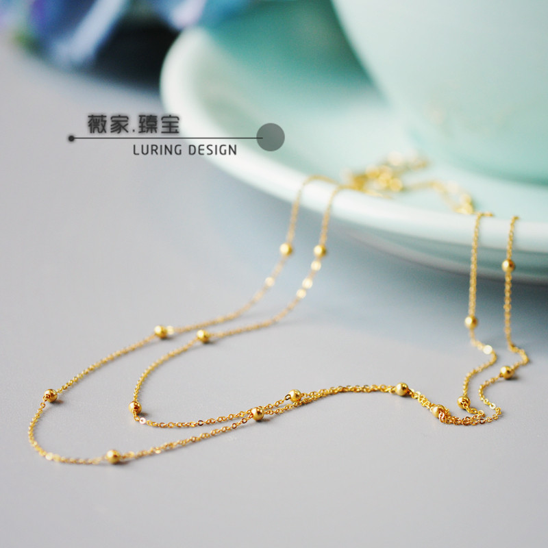 Weijia bean chain. Can do double-layer necklace, a hundred and a delicate 18K golden bean necklace long version of the necklace