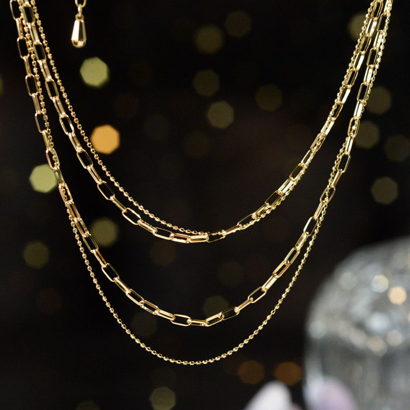 Fashion Double Layer Chain Japan Manufactured Goods 18K Gold Roman Chain Round Pearl Chain Vegan Gold Bracelet Necklace