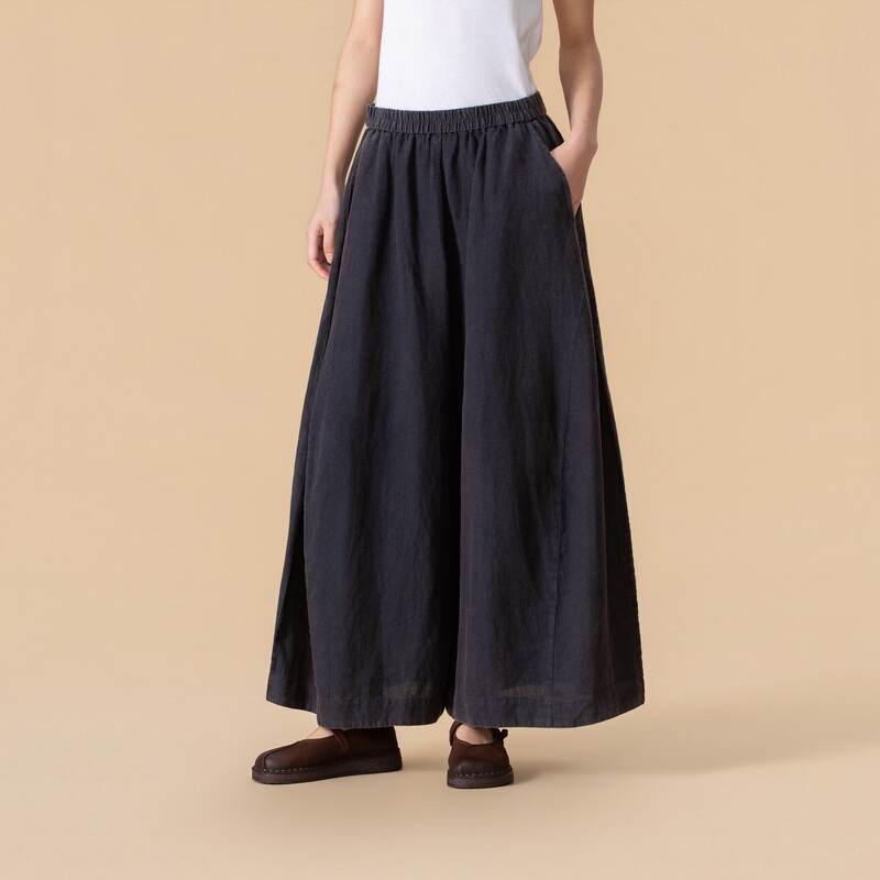 【By】 Designer Brand Original Loose Wide-Leg Linen Pants with Elastic Waist, Comfortable and Versatile Wide-Leg Pants for Women